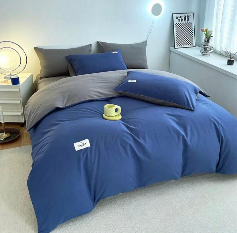 Blue Reversible Duvet Set -Breathable and Soft, All Season Duvet Set, Matching Pillowcases and Bedsheet Included (4 by 6, 6 by 6, 6 by 7, 7 by 7)