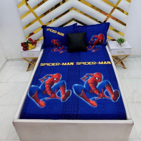 Marvel Super Hero Spider Man 7 By 7 Bedsheet Set, Blue Quality Cotton Printed Bed Sheet Set, Character Bed Sheet Set for Kids King Size