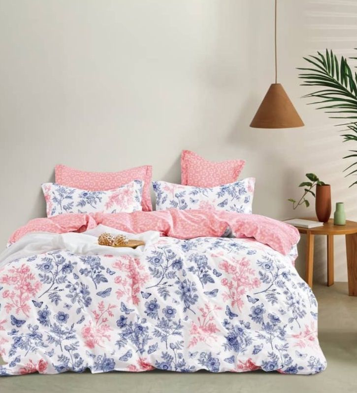 Beautiful Tree Quilted Duvet Set, 100% Cotton Reversible Pink Quilted Duvet Matching Pillowcases and Bedspread Sets (4 by 6, 6 by 6, 6 by 7, 7 by 7) Skin Friendly and Breathable Bedding Sets