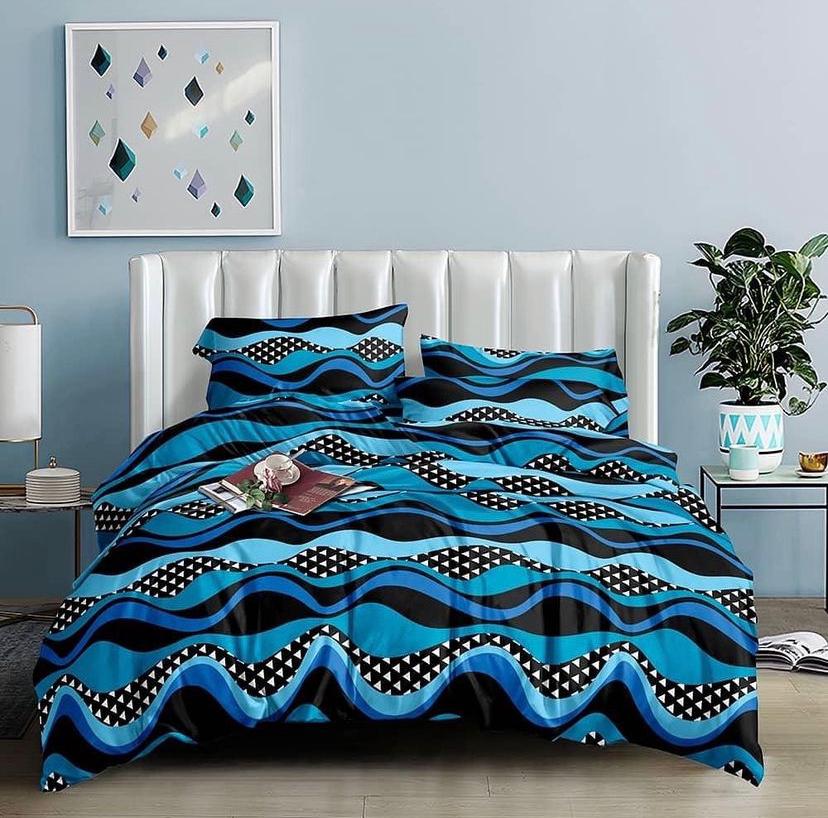 Blue Zig Zag Bedspread and Matching Pillowcases Set Finest Cotton Beautiful Zig Zag Design (4 by 6, 6 by 6, 6 by 7, 7 by 7)