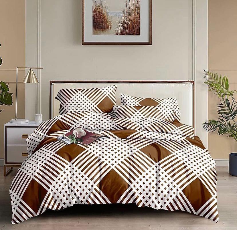 Brown Check Bedsheet Matching Pillowcases Set Finest Cotton Doesn't Shred Nor Fade (4 by 6, 6 by 6, 6 by 7, 7 by 7)