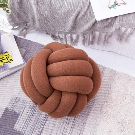 Soft Fluffy Ball Knot Throw Pillow, Handmade 3 Strand Throw Pillow Cushion for Decoration Sofa Bed Offices Room Home Decor Comfortable Brown Knot Pillow