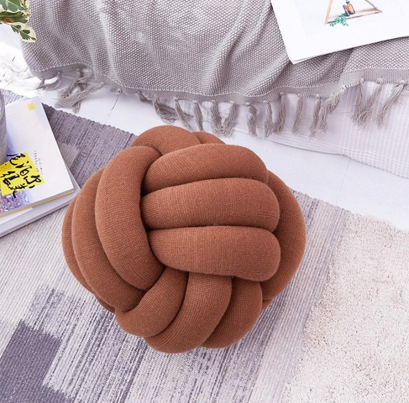 Soft Fluffy Ball Knot Throw Pillow, Handmade 3 Strand Throw Pillow Cushion for Decoration Sofa Bed Offices Room Home Decor Comfortable Brown Knot Pillow