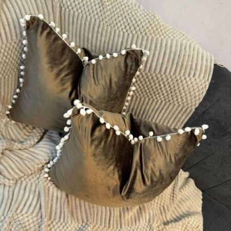 18 by18 Brown Decorative Throw Pillow Cover and Insert - Beautiful Dark Pom Pom Square Washable Throw Pillow for Bedroom, Living Room, Car Office Perfect Decor