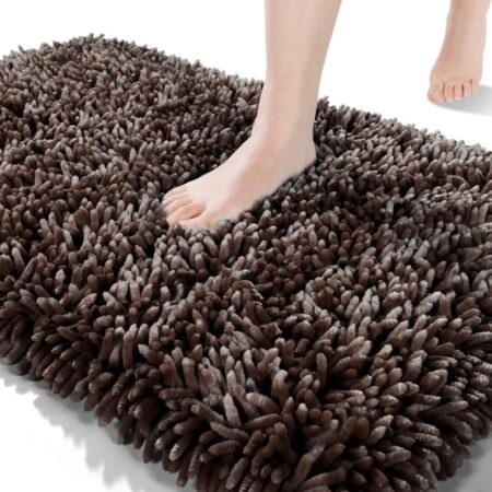 Shiny Chenille Soft and Shaggy Bath Rug - Premium Non-Slip Bath Mat, Super Absorbent and Thick (50 x 80cm) Brown