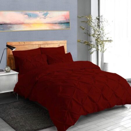 Soft Pinch Pleated Pintuck Duvet Set, 4 by 6, 6 by 6, 6 by 7, 7 by 7 All Season, High Quality Fabric and Washable Pintuck Duvet + Bedspread and Pillowcases Bedding Set (Burgundy)