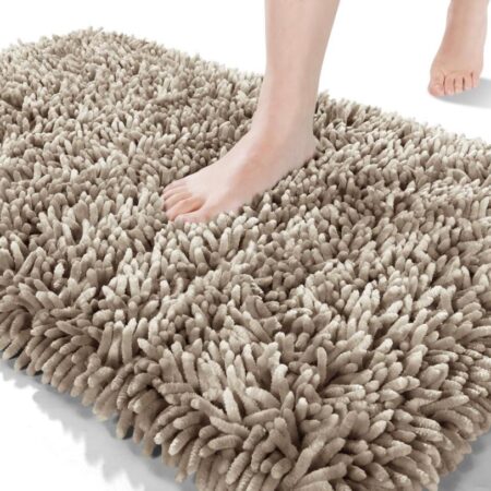 Shiny Chenille Soft and Shaggy Bath Rug - Premium Non-Slip Bath Mat, Super Absorbent and Thick (50 x 80cm) Camel