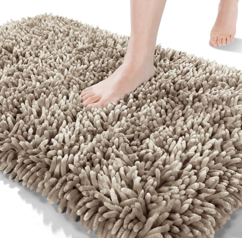 Shiny Chenille Soft and Shaggy Bath Rug - Premium Non-Slip Bath Mat, Super Absorbent and Thick (50 x 80cm) Camel