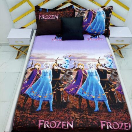 Cartoon Character Elsa and Anna Frozen Bedsheet Set, Soft and Skin-friendly 4 by 6 Full Cartoon Character Bedsheet Set for Kids Girls + 2 Pillowcases