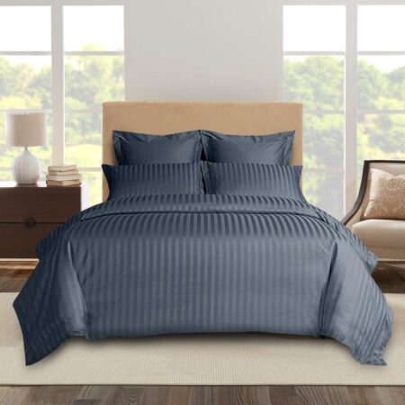 Charcoal American Cotton Stripes Quilt Duvet Set - Premium Cotton Soft Durable Breathable Charcoal Stripes Duvet with Bed sheet and Matching Pillowcases (4 by 6, 6 by 6, 6 by 7, 7 by 7)