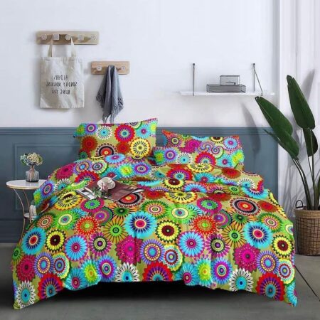 Multicolor Circle Bedspread and Matching Pillowcases Finest Cotton Skin Friendly Perfect Gift For All Ages Bedsheet and pillowcases (4 by 6, 6 by 6, 6 by 7, 7 by 7)