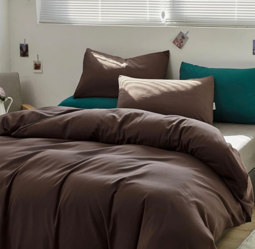 Solid Complete Duvet Set- 4/6 Pieces 1 Duvet, 2/4 Matching Pillowcases and 1 Bedspread Set (4 by 6, 6 by 6, 6 by 7, 7 by 7) Coffee Brown - Image 4