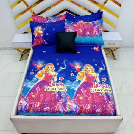 Barbie Princess Printed Designer Bedsheet Set, Full 4 by 6 3Piece Barbie Print Pattern Design Bedsheet with Pillowcases Set for Adult Girls Children