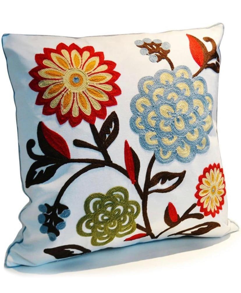 Embroidery Floral 18x 18 Throw Pillow - Colorful Floral Pattern Throw Pillow for Bedroom, Living Room, Office, Car (45cm x 45m) Square - Image 4