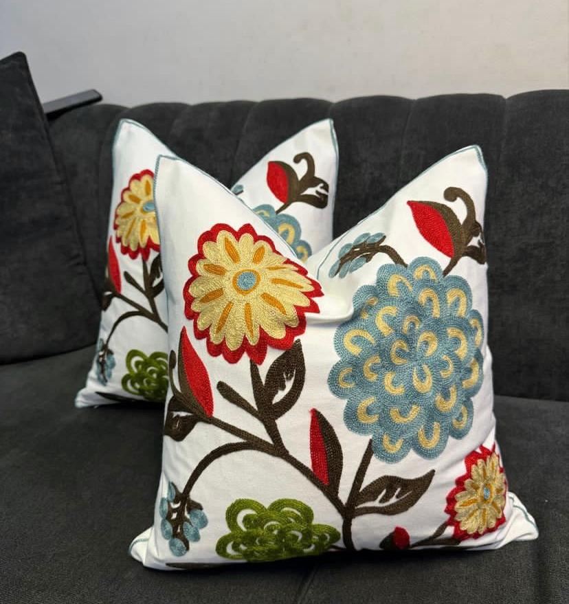 Embroidery Floral 18x 18 Throw Pillow - Colorful Floral Pattern Throw Pillow for Bedroom, Living Room, Office, Car (45cm x 45m) Square - Image 3