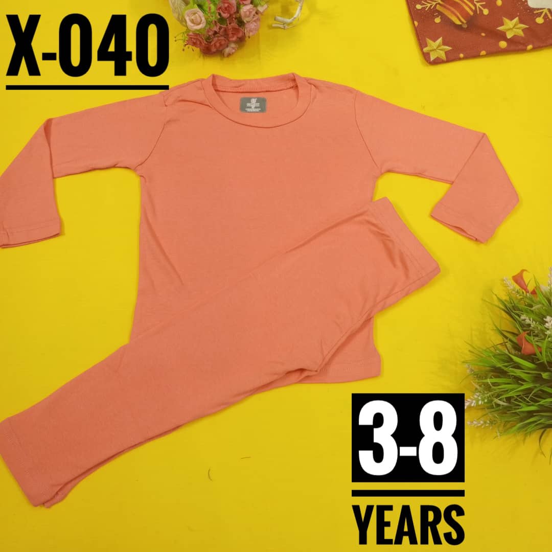 Plain Coral Cotton Age 3-8 Boys and Girls Toddler and Preschooler Long-Sleeve Tee and Pant Pyjamas