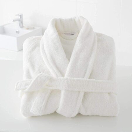 Unisex Bathrobe 100% Cotton Absorbent and Soft Lightweight Bathrobe for Home, Bedroom, Spa, Hotel, White (One Size Fits All)
