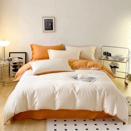 Cream Beige/Burnt Orange Pumpkin Rust Reversible Duvet Set -High Quality Fabric, Durable and Comfortable, Fade and Shred Resistant 2/4 Pillowcases and Bedsheet Set (4 by 6, 6 by 6, 6 by 7, 7 by 7) Cream Beige/ Burnt Orange