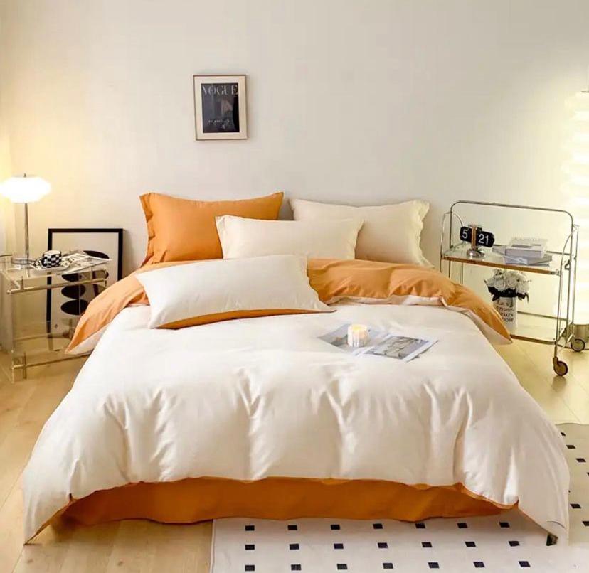 Cream Beige/Burnt Orange Pumpkin Rust Reversible Duvet Set -High Quality Fabric, Durable and Comfortable, Fade and Shred Resistant 2/4 Pillowcases and Bedsheet Set (4 by 6, 6 by 6, 6 by 7, 7 by 7) Cream Beige/ Burnt Orange