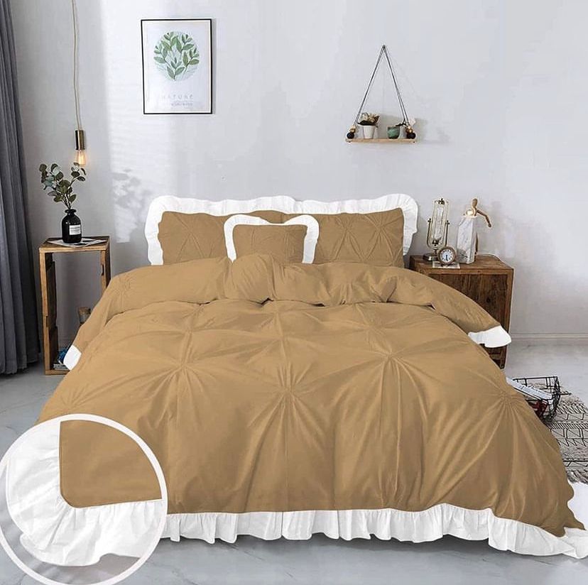 Pintuck Ruffle Duvet Sets, High Quality Polish Cotton Ruffles Pintuck Duvet with Bedsheet and Pillowcases Set (4by6/ 6by6/ 6by7/ 7by7 Sizes)