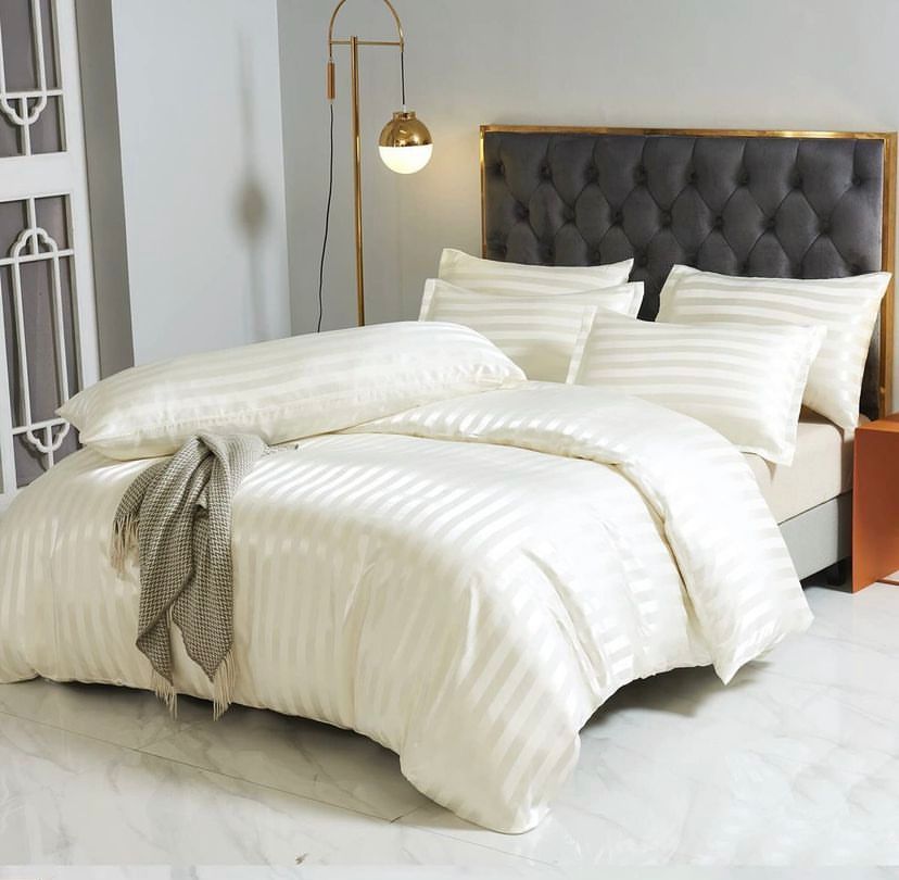 American Cotton Stripes Duvet Set -Premium Cotton Duvet Sets Soft and Cozy Cream Duvet with Matching Pillowcases and Bedsheet (4 by 6, 6 by 6, 6 by 7, 7 by 7)