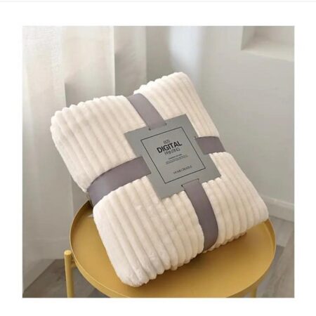 Creamy White Solid Striped Throw Blanket Flannel Fleece Soft Bed Cover - warm Fluffy Sofa Bedroom