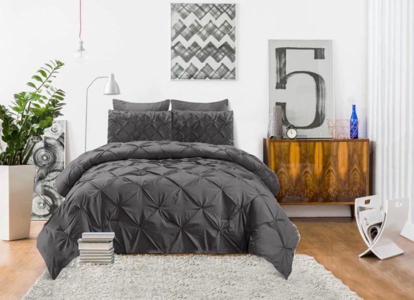 Soft Pinch Pleated Pintuck Duvet Set 4by6/ 6by6/ 6by7/ 7by7 Size All Season Soft, High Quality Pintuck Duvet with 1 Bedspread and 2/4 Pillowcases Set (Dark Grey) - Image 4