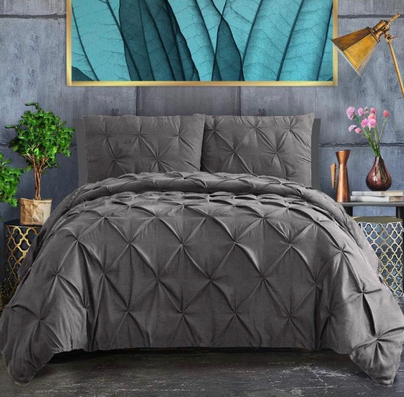 Pintuck Grey Duvet Set 4by6/ 6by6/ 6by7/ 7by7 Sizes, All Season Soft and Breathable Pinch Pleat Duvet with Bedspread and 2/4 Pillowcases Set - Image 4