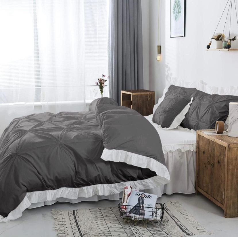 dark grey pintuck duvet cover