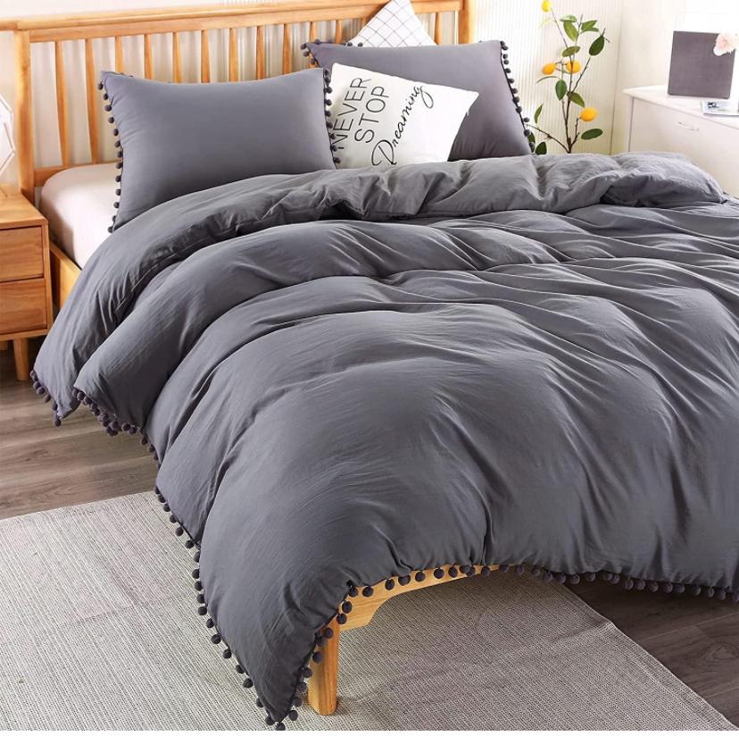 Grey Pom Pom Bedding set, High Quality Material Complete Bedding Set 4 by 6, 6 by 6, 6 by 7, 7 by 7 Sizes - Image 3