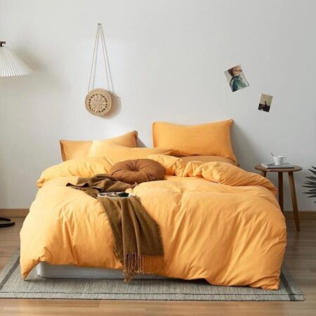 Plain Yellow Duvet Set +Matching Pillowcases and Bedspread Set High Quality Fabric No Shredding nor Fading Set (4 x 6, 6 x 6, 6 x 7,7 x 7)Smoothing Feel