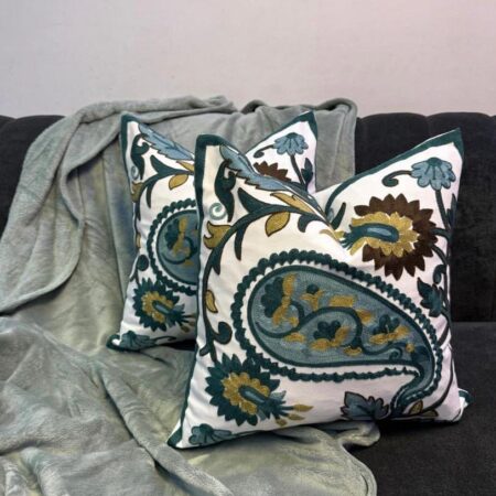 Embroidery Decorative 18x 18 Inch Throw Pillow Blue Embroidery Pattern Throw Pillow for Living Room, Bedroom, Office, Car, Perfect Gift