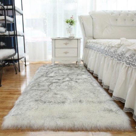 Faux Fur Fluffy Rugs, Soft Fluffy Shaggy Area Rugs, Home Decorative Floor sheepskin Rugs for Bedroom Living Room (round Shape, 3ft x 5ft, 4ft x 6ft, 5ft x 7ft, 7ft x 10ft )|Light Grey