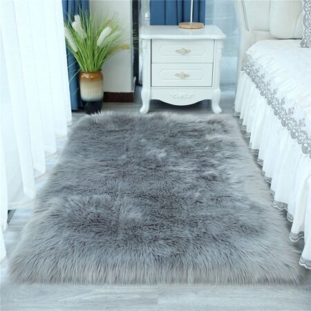 Soft Fluffy Shaggy Area Faux Fur Grey Rug, Home Decorative Floor Rugs for Bedroom Living Room (round Shape, 3ft x 5ft, 4ft x 6ft, 5ft x 7ft, 7ft x 10ft )
