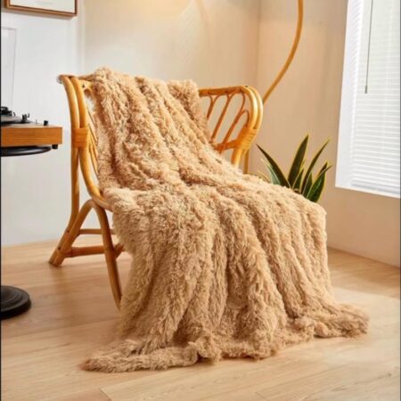 Faux Fur Luxury Throw Blanket, Khaki Fluffy Blanket Throw for Bedroom Living Room Sofa