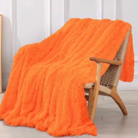Luxury Throw Blanket, Orange Fluffy Blanket Throw for Bedroom Living Room Sofa