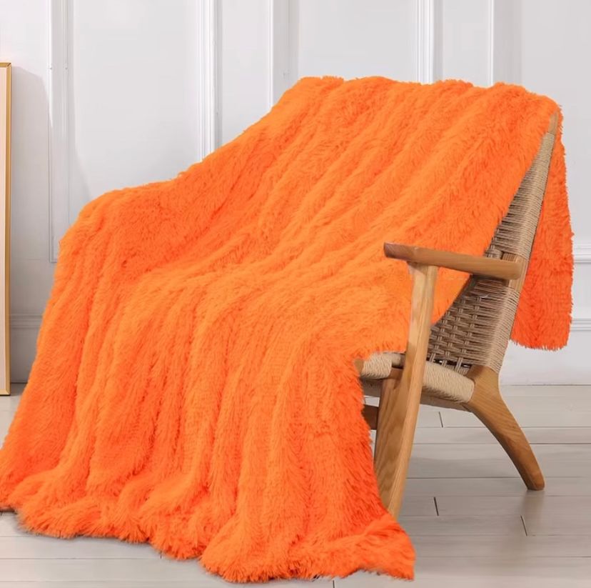 Luxury Throw Blanket, Orange Fluffy Blanket Throw for Bedroom Living Room Sofa