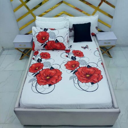 Red Flower Bedsheet Set, Floral Print Cotton Bed Sheet Set, Premium Quality 7 By 7 King Flower Patterned Bedsheet Set with Bedsheet