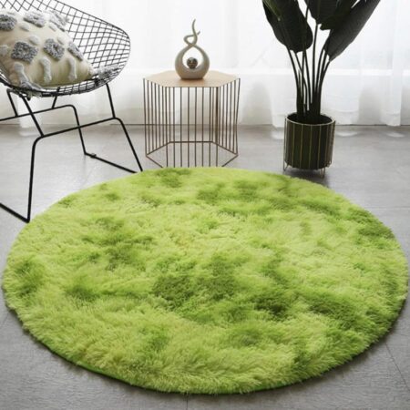 Fruit Green Plush Shaggy Round Area Rug, Super Soft Circular Faux Fur Carpet for Bedroom, Living Room, Home Decor