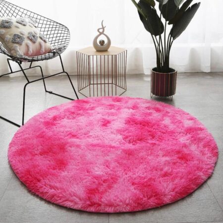 Fuchsia Dyed Plush Shaggy Round Area Rug, Super Soft Circular Faux Fur Carpet for Bedroom, Living Room, Home Decor