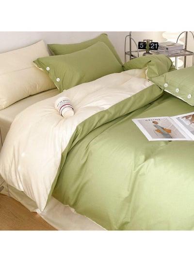 Premium Quality Cotton Complete Green and Creamy White Reversible Duvet Set, 4-6 Pieces All Season Bedding Set (1Duvet, 1Bedsheet and Matching Pillowcases) 4 by 6, 6 by 6, 6 by 7, 7 by 7 - Image 4