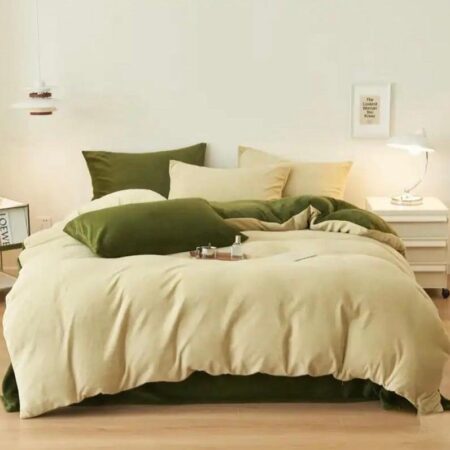 Reversible Duvet Set -High Quality Fabric, Durable and Comfortable, Shred and Fade Resistant Duvet +Matching Pillowcases and Bedsheet Set (4 by 6, 6 by 6, 6 by 7, 7 by 7) Beige/Green