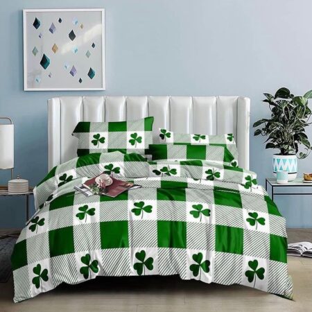 Green Check Pattern Bedspread Matching Pillowcases Set Skin Friendly Doesn't Shred Nor Fade (4 x 6, 6 x 6, 6 x 7, 7 x 7)