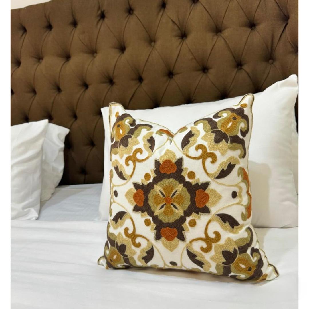 Home Decor Embroidered Throw Pillow and Insert - 18 x18 Square Thick Cotton Washable Cushion for Bed Couch Sofa Chair (45cm x 45cm)