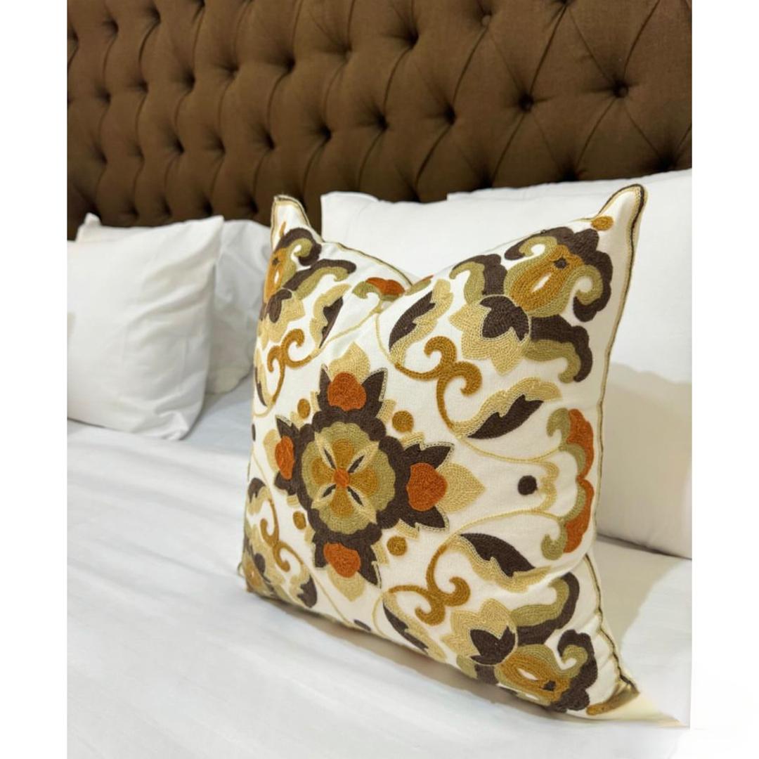 Home Decor Embroidered Throw Pillow and Insert - 18 x18 Square Thick Cotton Washable Cushion for Bed Couch Sofa Chair (45cm x 45cm) - Image 2