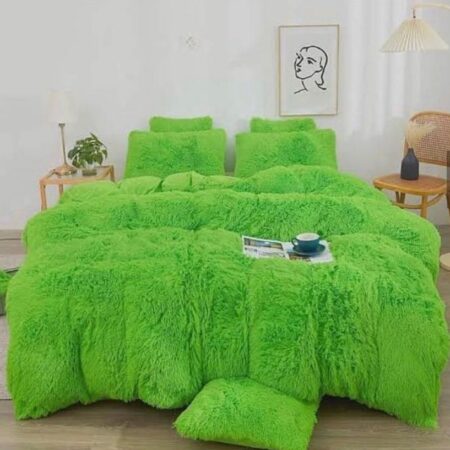 Green Faux Fur Duvet +Matching Pillowcases and Bedspread Set Fluffy and Super lush High Quality Set(4 by 6, 6 by 6, 6 by 7, 7 by 7)