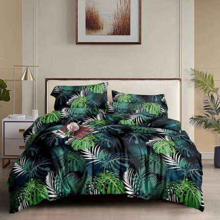 Green Tropical Plants Duvet Set-6 Pieces 4 Pillowcases 1 Duvet and Matching Pillowcases, Lightweight and Comfortable (4 by 6, 6 by 6, 6 by 7, 7 by 7)