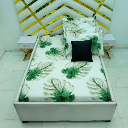 3 Piece Green Fern Printed Cotton Bedsheet Set, 4 by 6 Full Soft and Skin-Friendly Fabric Bedsheet with 2 Pillowcases Set