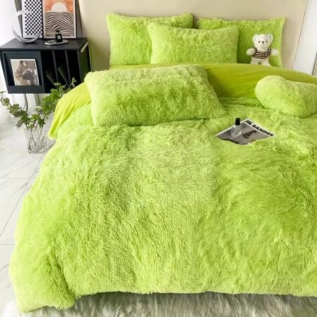 Green Fur Duvet sets, Super Comfortable, Fluffy Soft Plush and Warm Fur Duvet +Bedsheet and Matching Pillowcases Set 4 by 6, 6 by 6, 6 by 7, 7 by 7 Sizes