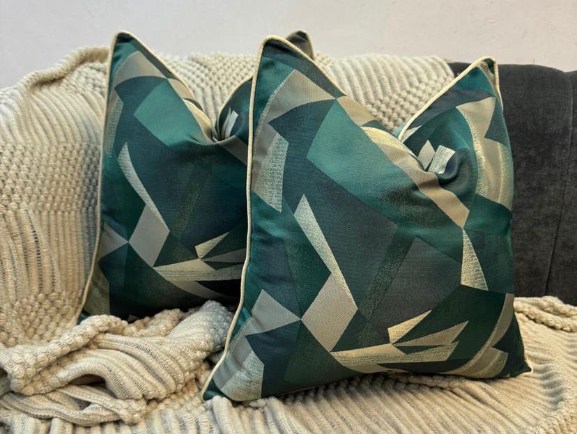 18 by18 Green Grey Geometric Decorative Throw Pillow, Square Home Decoration Cushion Cover and Insert for Bedroom Office Living Room Car - Image 3